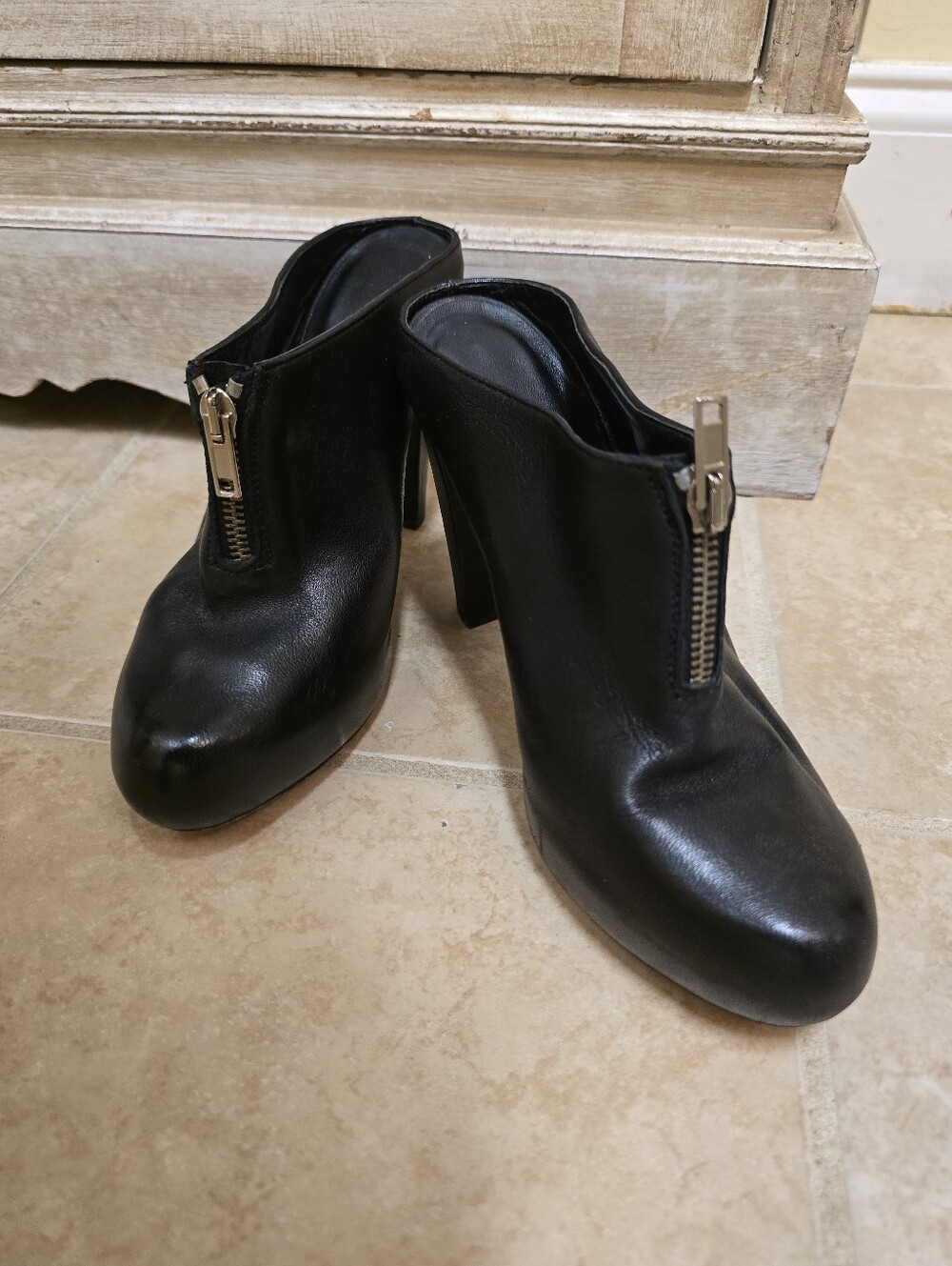 Loeffler Randall Pernille platform mules featuring a front zipper Size 7